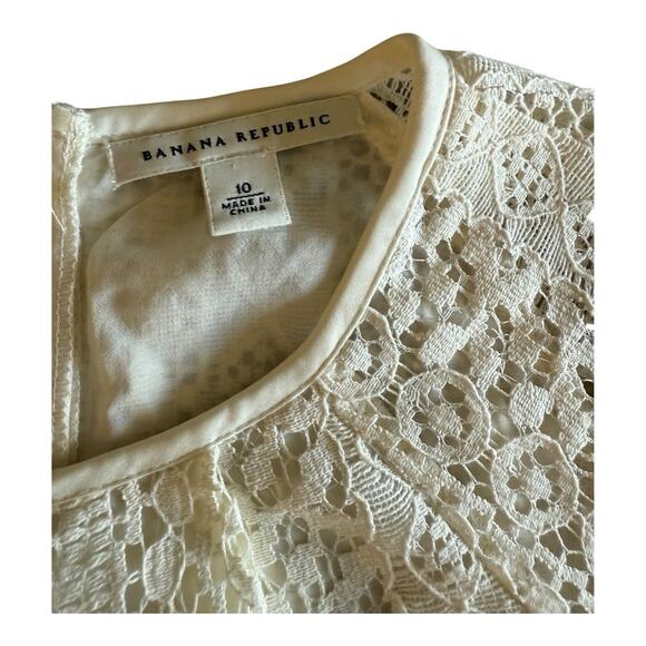 Banana Republic Lace Blouse Ivory Top Short Sleeve Boho Preppy Coquette Girl 10 - Picture 9 of 9